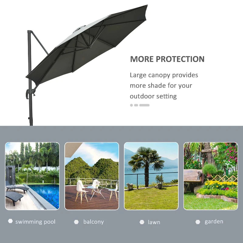 Best 3(m) Offset Parasol Cantilever Hanging Umbrella 360° Rotation w/ Base Dark Grey - Image 7