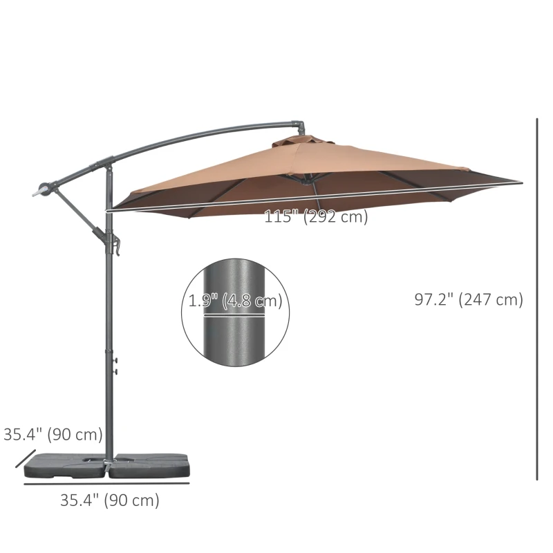 Best 3(m) Garden Banana Parasol Cantilever Umbrella with Crank Handle, Cross Base, Weights and Cover for Outdoor, Hanging Sun Shade, Coffee - Image 3