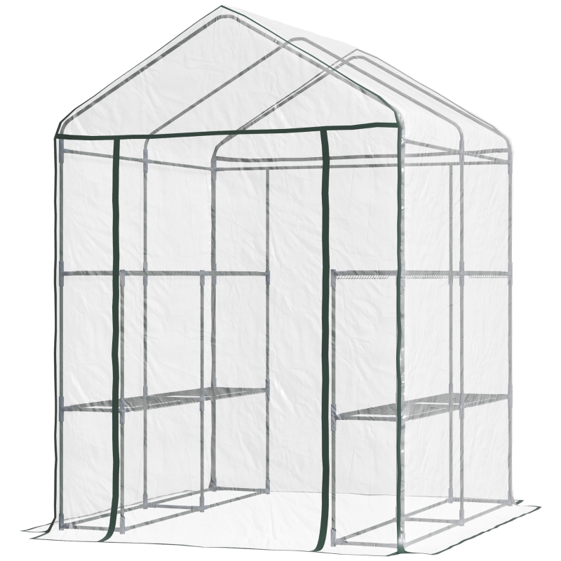 Best Walk in Greenhouse with 3-Tier 8 Shelves, Green House with Hemmed Cover, Roll-up Zipped Door, Steel Frame, 143 x 143 x 195cm - Image 11
