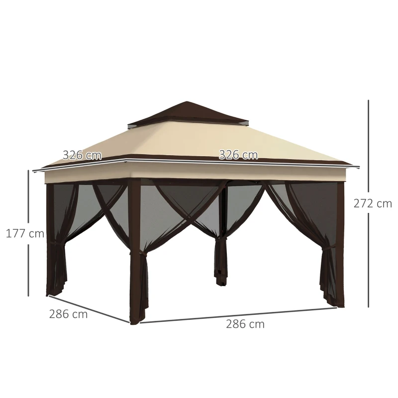 Best 3 x 3(m) Pop Up Gazebo, Height Adjustable Instant Event Shelter with Netting and Carrying Bag, Beige - Image 3