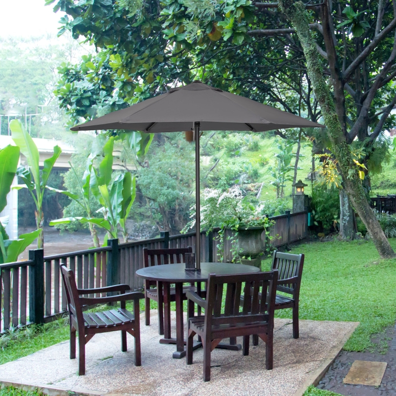 Best 2m Garden Parasol Umbrella, Outdoor Sun Shade with 6 Sturdy Ribs for Balcony, Bench, Garden, Dark Grey - Image 11