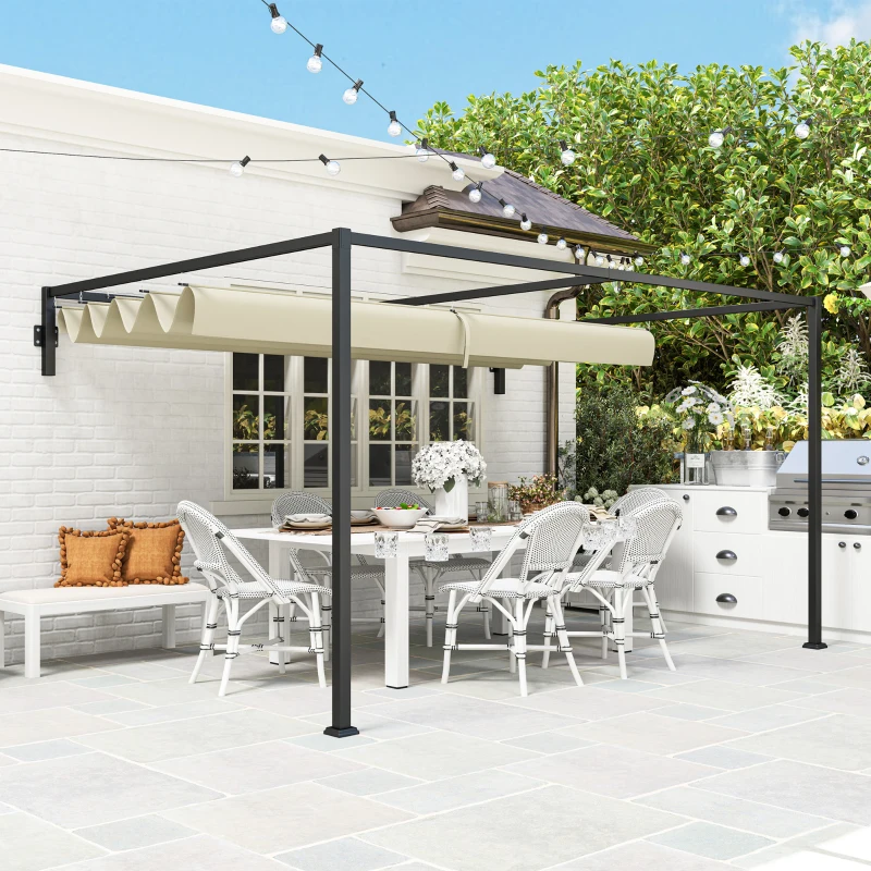 Best 3 x 4m Steel Pergola, with Retractable Canopy - Khaki - Image 2