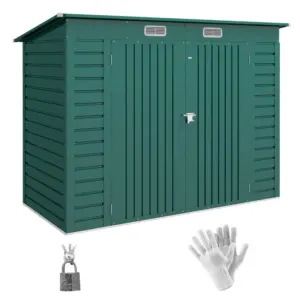Best 3.7 x 7.9ft Galvanised Steel Shed, with Latched Door and Padlock - Green