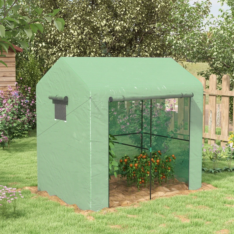 Best Greenhouse, Walk-in Garden Grow House with Roll-up Door and Mesh Windows, 200 x 140 x 200cm, Green - Image 2