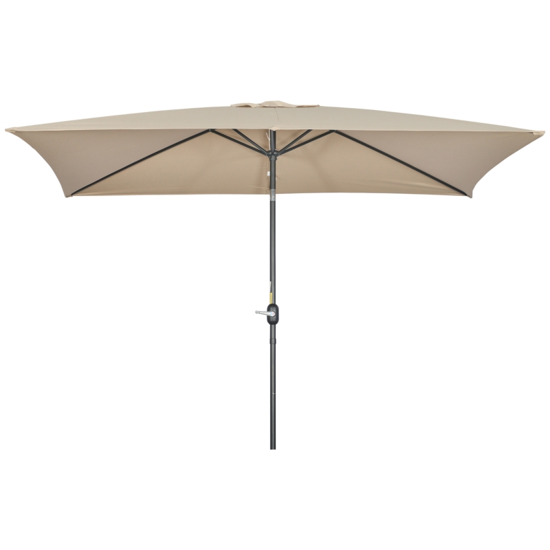 Best 3x2m Patio Parasol Garden Umbrellas Canopy with Aluminium Tilt Crank Rectangular Sun Shade Steel, Khaki - Image 11