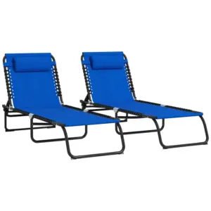 Best Set of Two Folding Sun Loungers, with Four-Position Backs - Blue