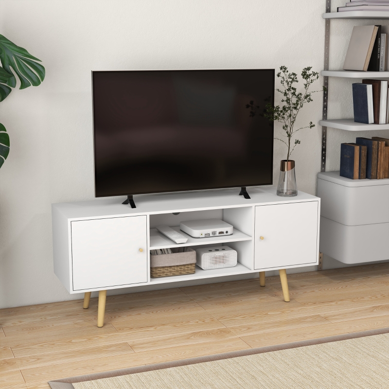 Best TV Stand Cabinet up to 55 Inches, TV Unit with Storage Shelves and Wood Legs for Living Room, Bedroom, White - Image 10