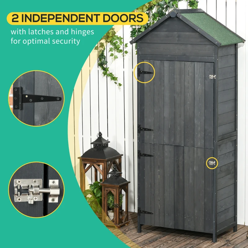Best Garden Shed 4-Tier Wooden Garden Outdoor Shed 3 Shelves Utility Gardener Cabinet Lockable 2 Doors - Grey - Image 6