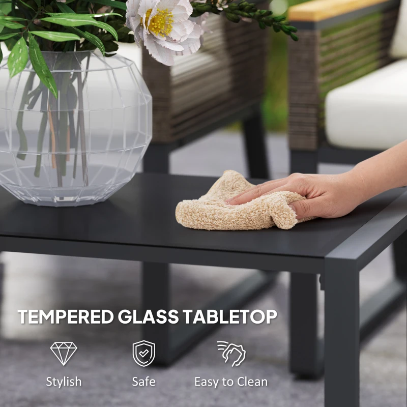 Best Four Piece Wicker Rope Garden Furniture Set with Glass Top Coffee Table - Grey - Image 7