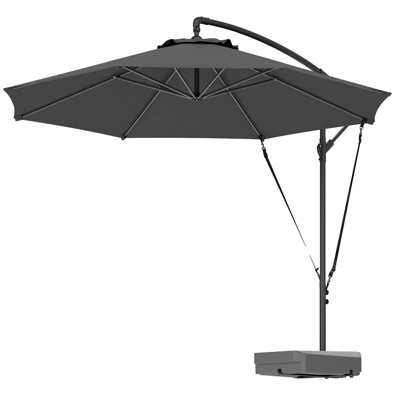 Best 3(m) Garden Cantilever Parasol with Fillable Base, Wind Protection Strap, Cover, Round Banana Hanging Umbrella with Crank Handle and Tilt, Patio Umbrella for Outdoor Sun Shade, UPF50+, Grey - Image 11