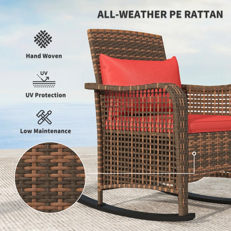 Best Garden Rocking Chair, Outdoor Rattan Rocker Lounge Chair with Seat and Back Cushions, Patio Armchair Seat with All-weather Wicker, Steel Frame for Porch Balcony, Red - Image 4