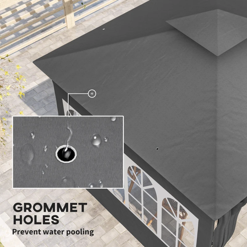 Best 3 x 3 m Garden Gazebo, Double Roof Metal Gazebo with Removable Sidewalls and Church Windows, Outdoor Canopy Shelter, Dark Grey - Image 6