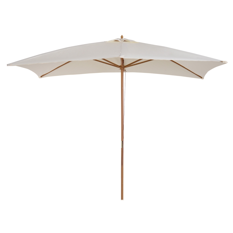 Best 2 x 3m Wooden Garden Parasol Umbrella Outdoor Sun Shade Canopy, Cream White