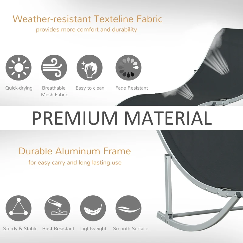 Best 2 Pieces Folding Sun Lounger, S-shaped Lounge Chairs Reclining Sleeping Bed with Aluminium Frame - Image 6