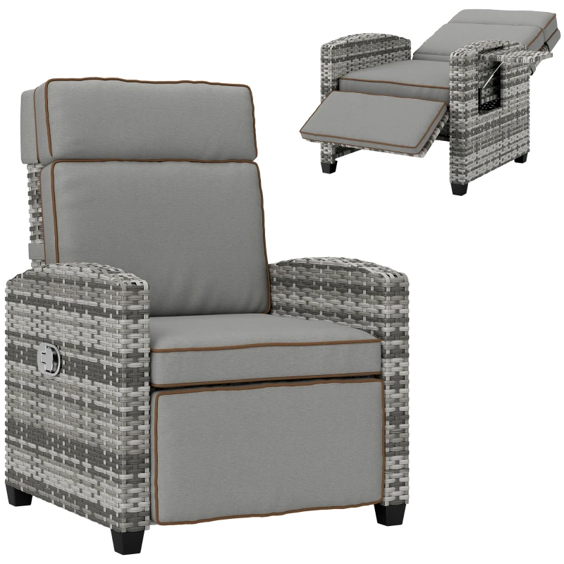 Best 145° Reclining Rattan Armchair, with Footrest - Mixed Grey/Grey