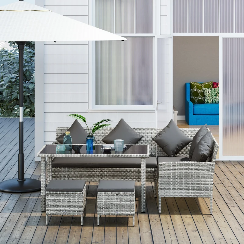 Best tsunny 6-Seater Rattan Dining Set Sofa Table Footstool Outdoor w/ Cushion Garden Furniture, Dark Grey - Image 8