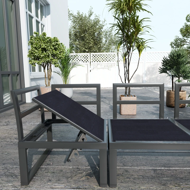 Best 4 Pieces Garden Furniture Set, 5-Level Reclining Garden Corner Sofa Set, Outdoor Lounge Conversation Sectional with Cushions, Wood Effect Plastic Table, Black Frame & Light Grey Cushion - Image 8