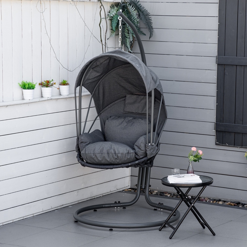 Best Hanging Egg Chair Swing Hammock Chair with Stand, Cushion and Retractable Canopy, for Indoor and Outdoor, Grey - Image 10