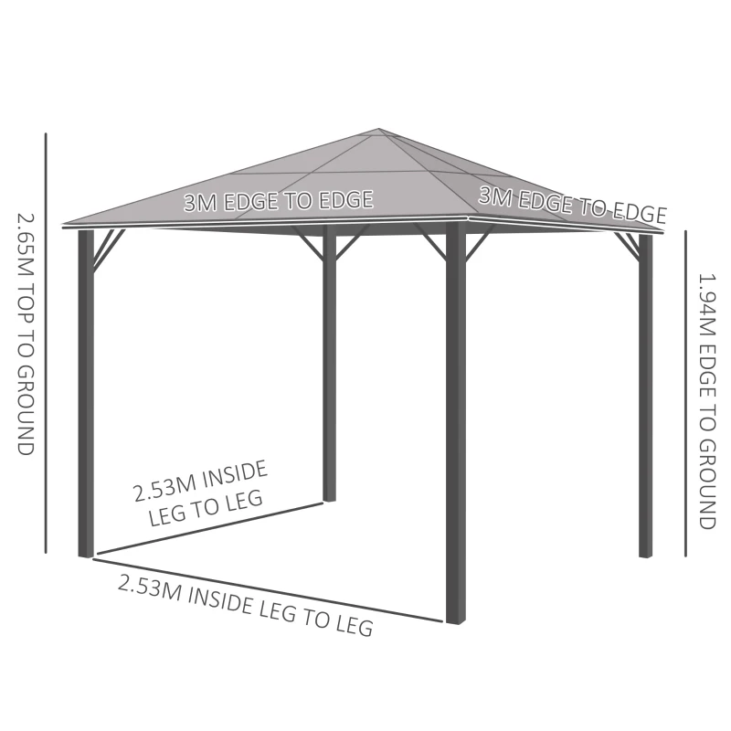 Best 3m x 3m Hardtop Metal Frame Mesh Draped Gazebo Black - Image 3