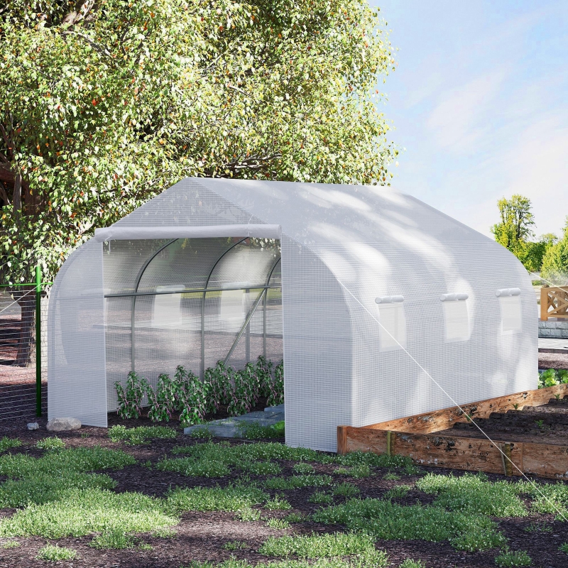 Best Walk-In Polytunnel Greenhouse Warm House Garden Tunnel Shelter Plant Shed with Door and Windows, Galvanised Steel Frame, 4.5 x 3 x 2m, White - Image 12