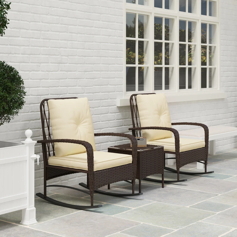 Best Three-Piece Rocking Chair Rattan Bistro Set - Brown - Image 8