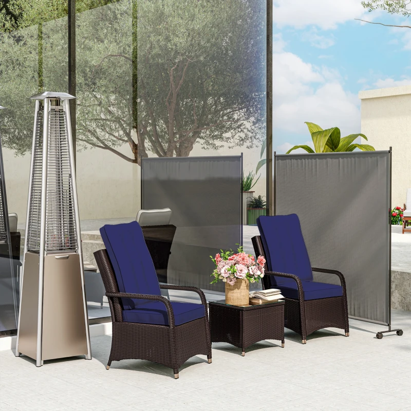 Best 3 Pieces Rattan Bistro Set with Furniture Cover, Wicker Garden Furniture Set, Glass Top Coffee Table and Chairs with Cushions for Outdoor, Patio, Balcony, Dark Blue - Image 8