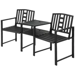 Best 2 Seat Garden Chair Bench Loveseats Jack and Jill Seat w/Coffee Table Slatted Design Patio Yard