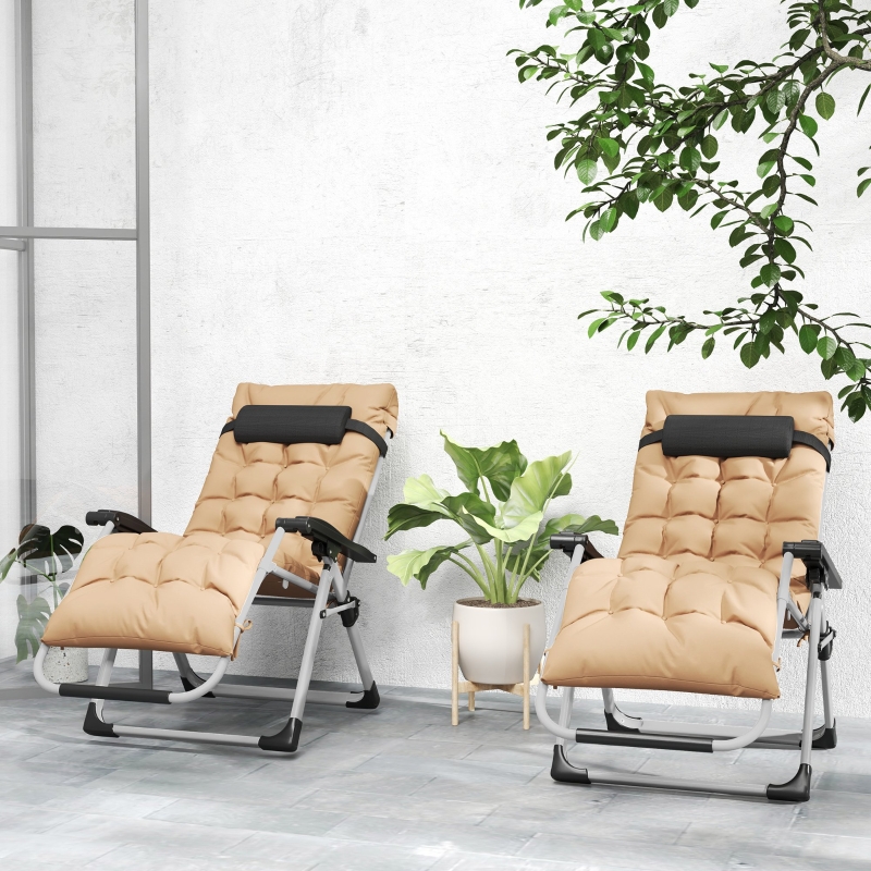 Best 2 Piece Reclining Zero Gravity Sun Loungers with Cushions, Khaki - Image 10