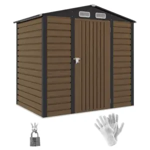 Best 4 x 6ft Galvanised Steel Garden Shed, with Lock and Gloves - Oak