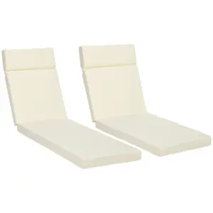 Best Set of 2 Sun Lounger Cushions, Replacement Cushions for Rattan Furniture with Ties, 196 x 55 cm, Cream White