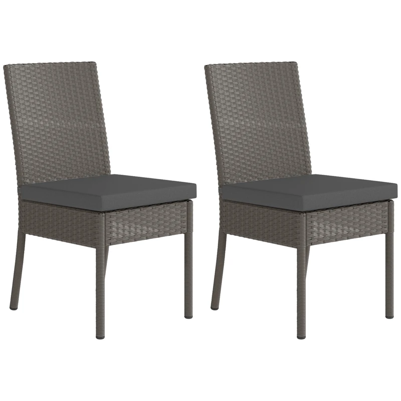 Best Set of Two Armless Rattan Garden Chairs - Dark Grey