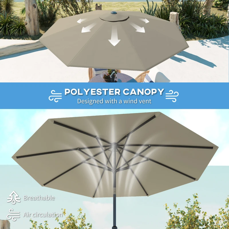 Best 2.6M Garden Parasol Umbrella with Tilt and Crank, Outdoor Sun Parasol Sunshade Shelter with Aluminium Frame, Light Grey - Image 6