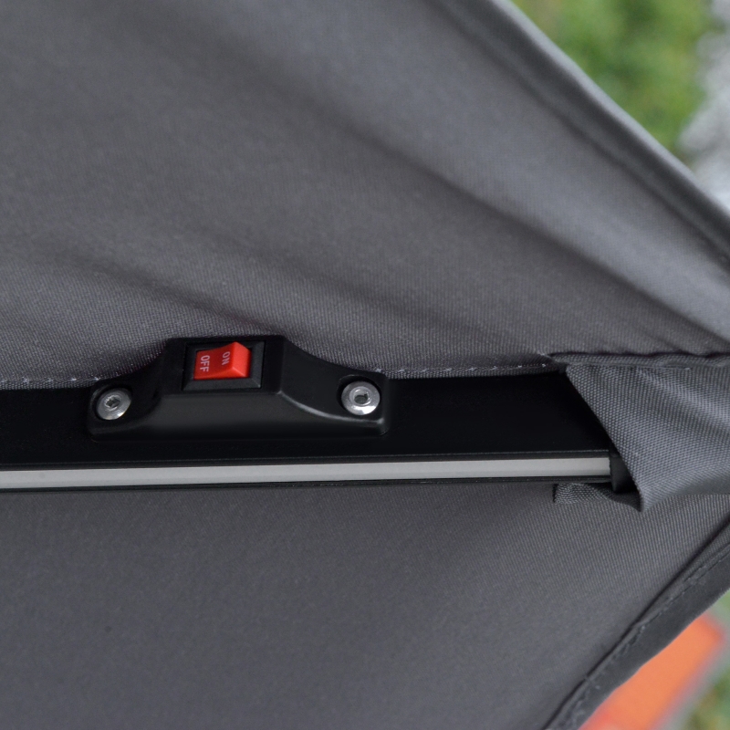 Best 3(m) Cantilever Banana Parasol Hanging Umbrella with Double Roof, LED Solar lights, Crank, 8 Sturdy Ribs and Cross Base for Outdoor, Garden, Patio, Grey - Image 9