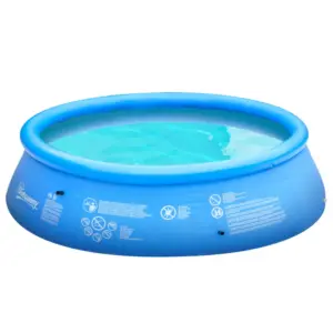 Best 274cm x 76cm Inflatable Swimming Pool Family-Sized Blow Up Pool Round Paddling Pool with Hand Pump for Adults, Outdoor, Garden and Backyard, Blue