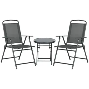 Best Three-Piece Garden Seat Set, with Glass-Top Table - Dark Grey