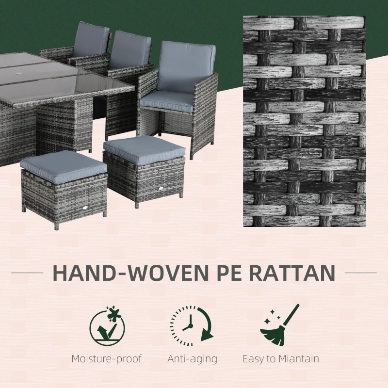 Best 10 Seater Rattan Cube Garden Furniture Set with Parasol Hole, Rattan Dining Set with Cushions, Outdoor Dining Table and Chairs with Rectangular Glass Top Table for Patio, Mixed Grey - Image 6