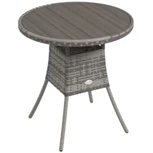 Best 70cm Four-Person Wood-Effect Rattan Table - Grey