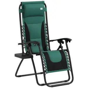 Best Zero Gravity Lounger Chair, Folding Reclining Patio Chair with Padded Seat, Cup Holder, Soft Cushion and Headrest for Poolside, Camping, Green