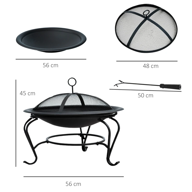 Best Metal Firepit Bowl Outdoor Round Fire Pit w/ Lid, Log Grate, Poker for Backyard, Camping, BBQ, Bonfire, Wood Burning Stove, 56 x 56 x 45cm, Black - Image 3