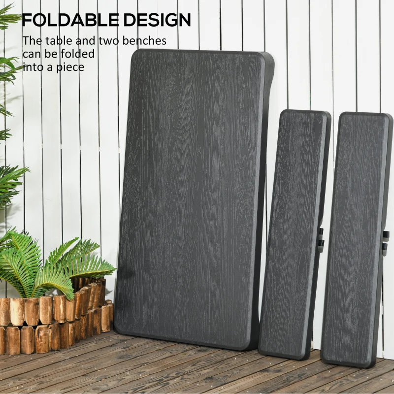 Best Folding Picnic Table with 2 Benches, 3-Piece Portable Garden Furniture Set for 4, Dining Table Set with Plastic Top, Steel Frame, Dark Grey - Image 6