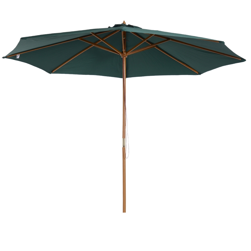 Best 3(m) Wooden Patio Umbrella, Pulley Operated Garden Parasol with Rope Pulley Mechanism and 8 Ribs, Dark Green - Image 12