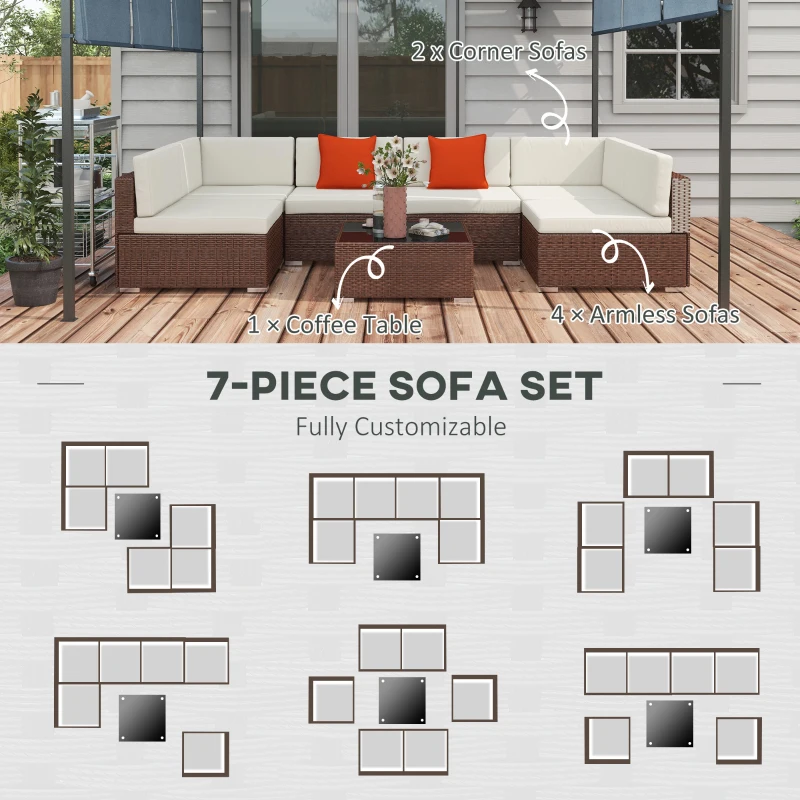 Best Seven-Piece Rattan Garden Set, with Glass-Top Table - Brown/Beige - Image 4