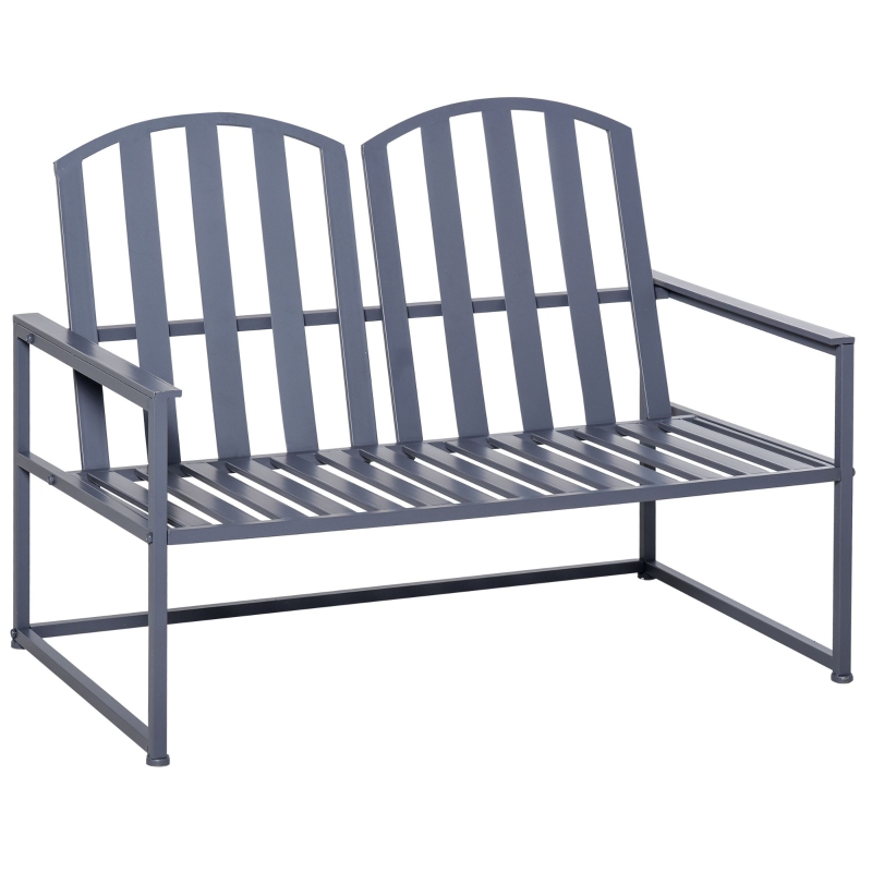 Best Steel Patio Garden Bench Loveseats for Outdoors Park Yard Slatted Design Grey - Image 12