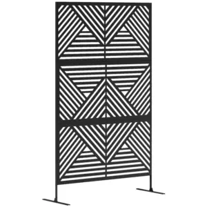Best Decorative Garden Privacy Screen with Stand, 6.5FT Freestanding Metal Outdoor Divider, Decorative Privacy Panel with Expansion Screws for Garden Pool Hot Tub, Rhombus Style, Black