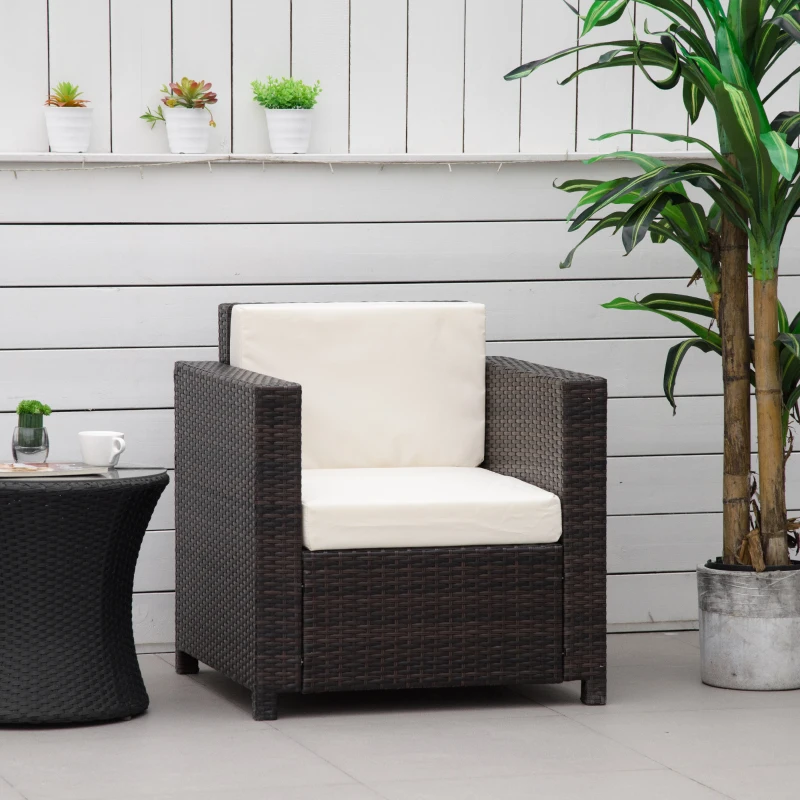 Best Single Seater Rattan Chair, PE Wicker Garden Armchair with 10 cm Thickened Cushion, All-Weather Rattan Garden Chair with Armrests, Brown - Image 2