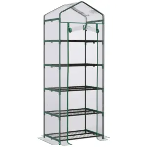 Best 5 Tier Mini Greenhouse, Small Walk-in Greenhouse with Reinforced Plastic Cover, Garden Grow House with Roll Up Door and Shelves, 69 x 49 x 193cm, Green