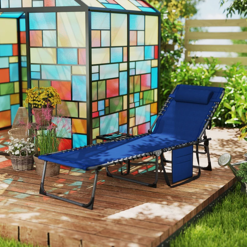 Best Five-Position Reclining Sun Lounger - Dark Blue - Image 2