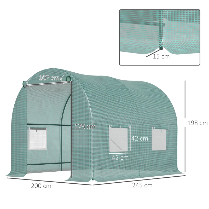 Best 2.45 x 2m Polytunnel Greenhouse, Walk-in Greenhouse with Large Roll-Up Door & Windows, Plastic Cover, Steel Frame, Easy Access & Ventilation, Green - Image 3