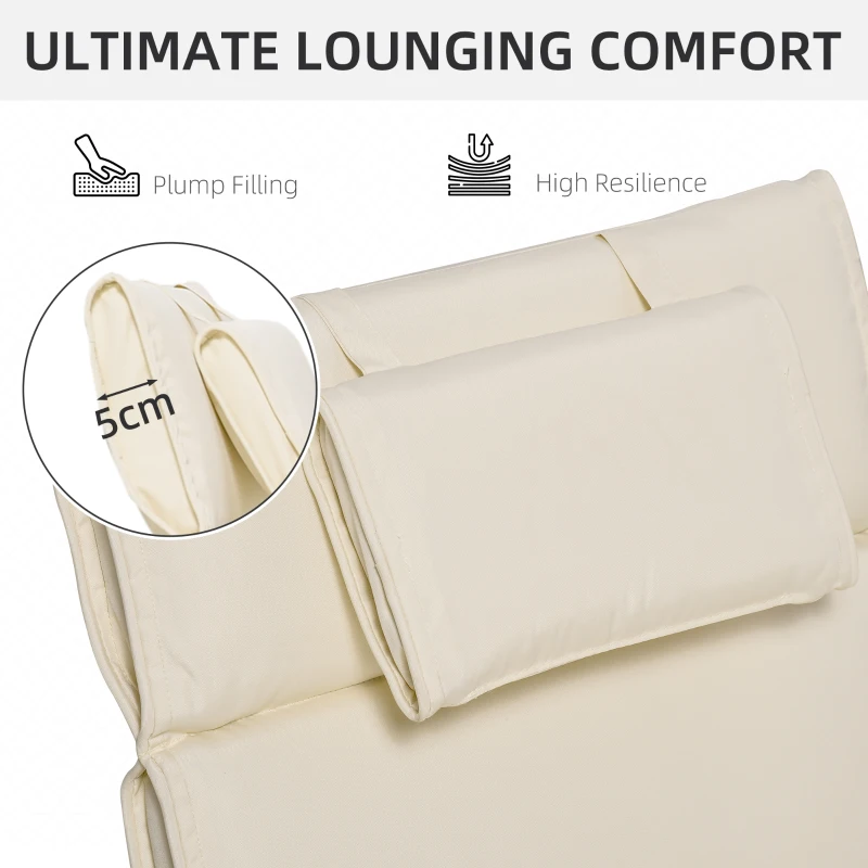 Best Garden Sun Lounger Cushion Replacement Thick Sunbed Reclining Chair Relaxer Pad with Pillow - Cream White - Image 4