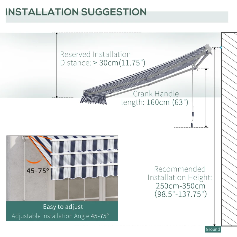 Best Manual Retractable Awning, 3x2.5 m-Blue/White Stripes - Image 8